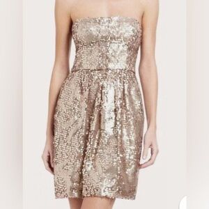 $258 BCBGMaxAzria CAROLE CHAMPAGNE Strapless Sequin Mini Dress Sz 4